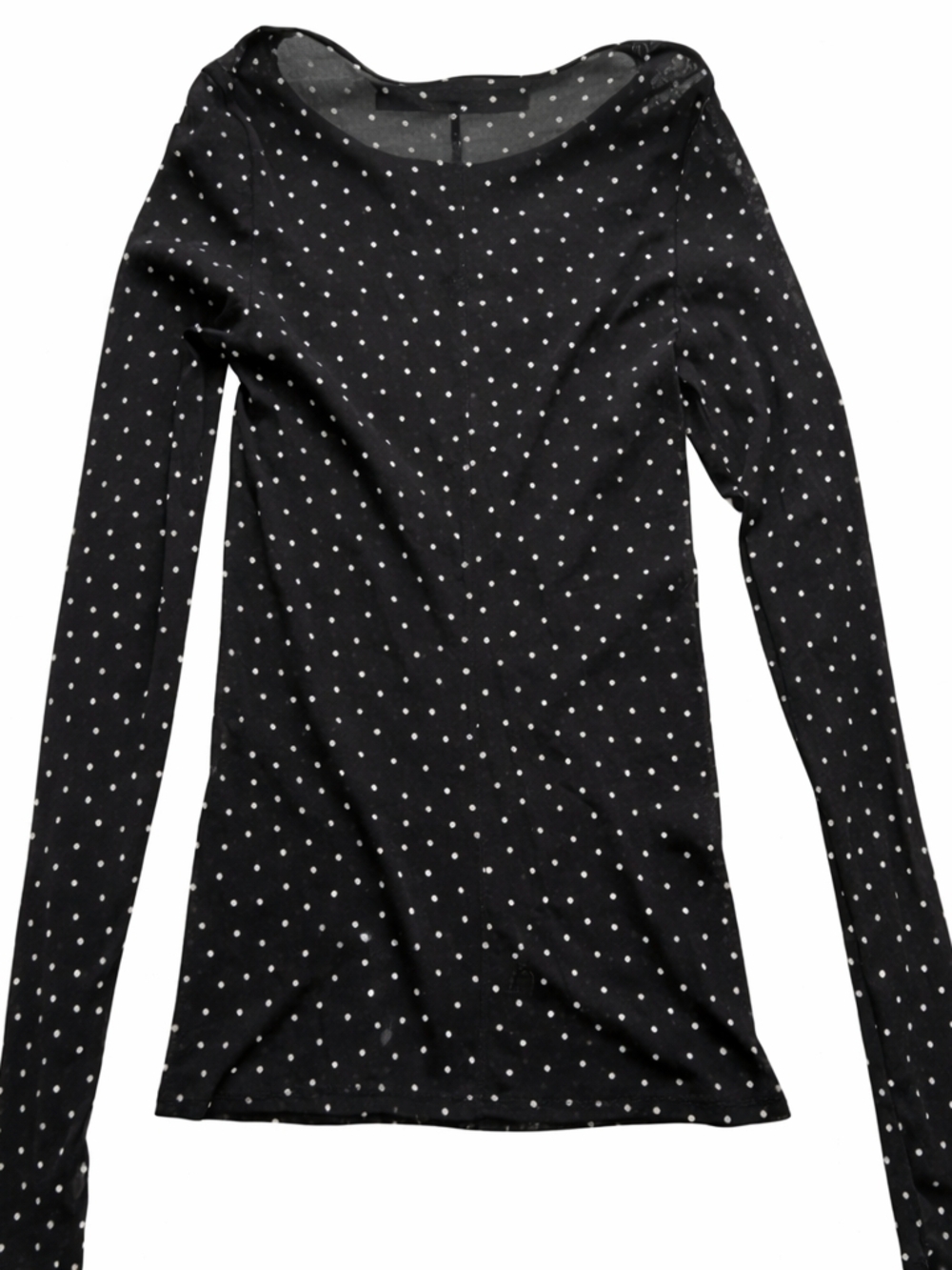 Enza Costa Black Sheer Polka Dot Mesh Top Long Sleeve Stretch Sz M Minimalist - Picture 6 of 11